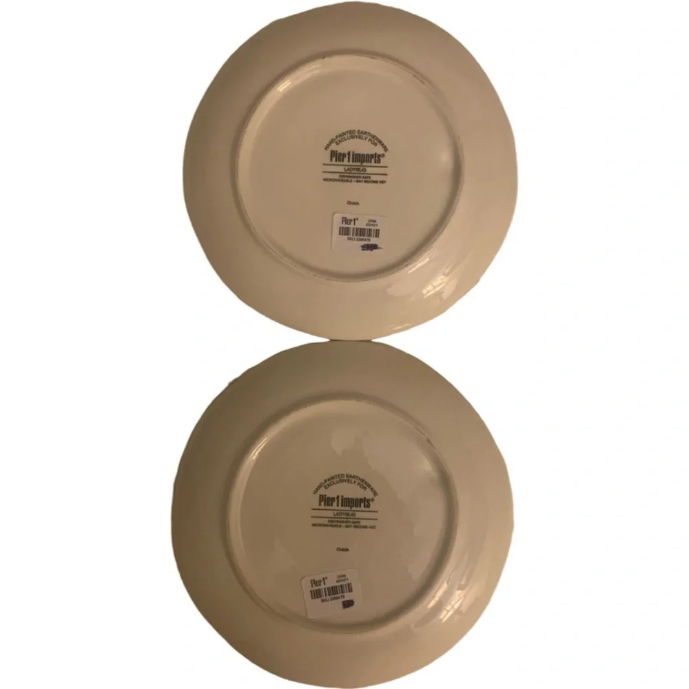 NWT Set/2 Pier 1 Imports Ladybug Hand Painted Salad Dessert Plates 8.5